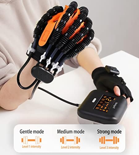 כפפות רובוט שיקום טונגבושי משדרג כפפות שיקום אצבעות עם 4 מצבי אימון וכתום מסך LCD