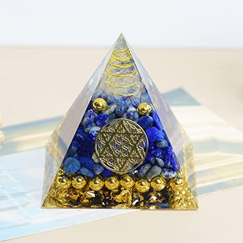 קריסטל גביש לבן גביש פירמידה, אבן ריפוי להגנה על EMF, צ'אקרה של נייר זהב איזון אבן פירמידה, קריסטל עם סליל נחושת, מקדמת