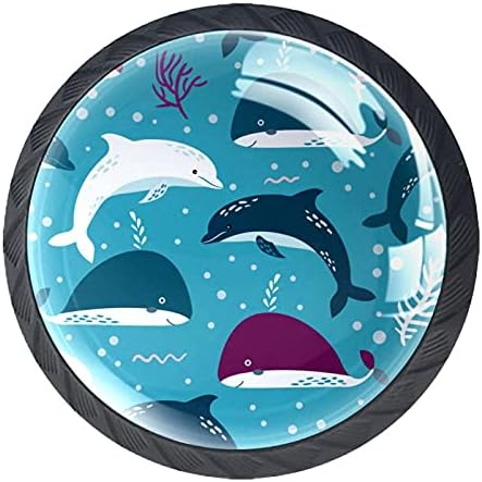 עגול מגירה מושך ידית ים צמחים קריקטורה דולפין כריש כחול הדפסה עם ברגים לבית שידת ארונות דלת מטבח משרד שולחן מגירת אמבטיה 4
