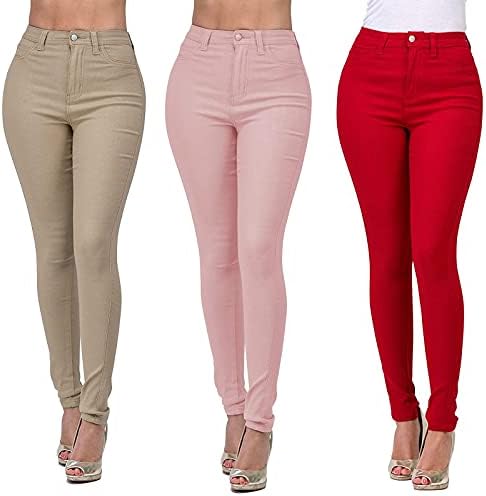 ג'יג'ינגס נמתחים לנשים חותלות מותניים גבוהות ג'ינס רזה עם כיסים מכנסי שמלה מזדמנים של מכנסי שמלה נוחות משרד