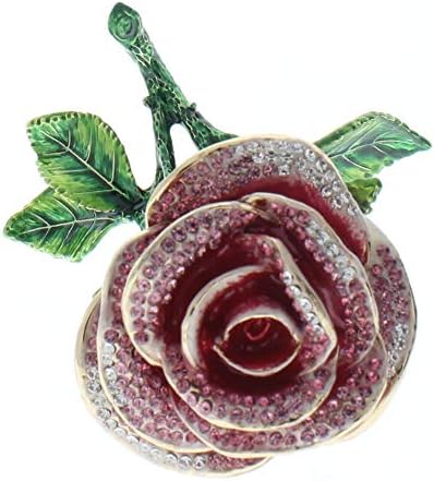 קופסת תכשיט תכשיטים של פרח ורד, קריסטל סברובסקי ורוד, אמייל ורוד צבוע ביד מעל בסיס הבדיל, בתוך הקופסה עם אמייל מקסים,
