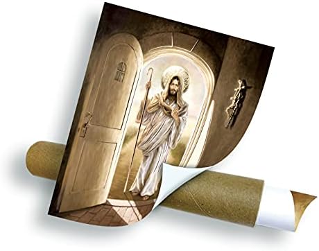 ישוע המשיח דופק בדלת רדיד זהב - אמנות קיר דתי הדפס למינציה פוסטר לא ממוסגר קישוט ביתי ארטה דיסאנו פיזאס מאסטרס