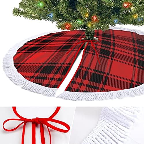 חג המולד אדום ושחור משובץ חצאית עץ חג המולד עם ציצית למסיבת חג מולד שמח תחת עץ חג המולד