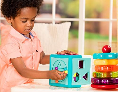 בטאט - טבעות ערימה + חבילת קוביות סדרן צורה - צעצועי למידה לילדים מגיל 1 ומעלה