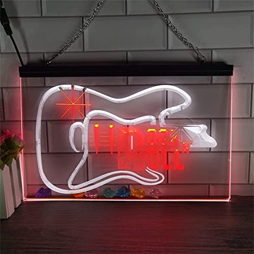 שלט ניאון גיטרה DVTEL, שלט ניאון LED דוגמנות אור אור אותיות זוהרות שלט פאנל אקרילי ניאון אור דקורטיבי, 40X30 סמ מסעדה