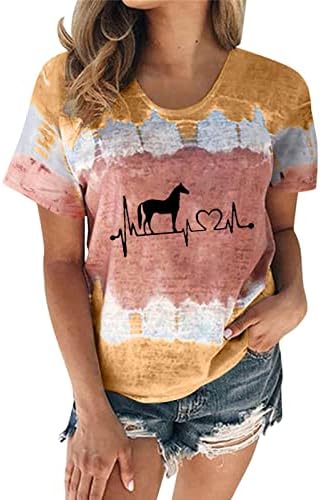 נשים קיץ אופנה 2023 חולצות מתגנדר קצר שרוול צווארון עגול חולצות צבע בלוק רופף מזדמן טי חולצה