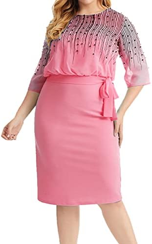 נשים 2023 ליידי סריגה אלגנטית שמלת קייפ בתוספת הדפסה בגודל חצי שרוול עפרונות נשים שמלה מלאה