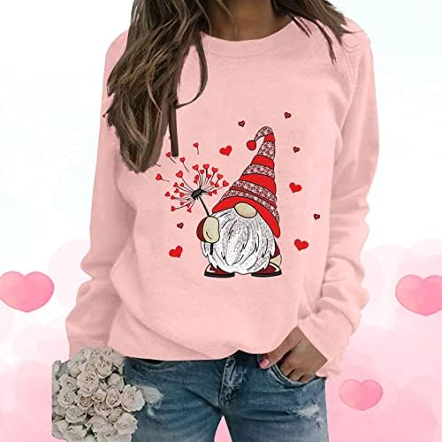 ארבעה גמדים חמודים אוהבים לב גרפי גרפי של נשים חג האהבה של נשים חולצות סוודרים צווארון שרוול ארוך טוניקה סווטשירט