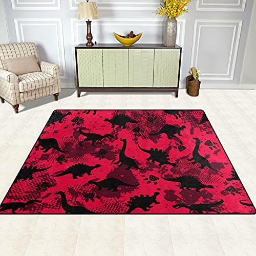 דינוזאורים של Baxiej שחור אדום אדום גדול שטיחים שטיחים שטיחים פליימאט שטיח לילדים לחדר משחק חדר שינה סלון 63 x 48 אינץ