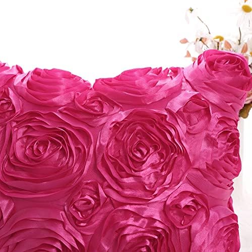 Piccocasa 3D פרחים זורקים כיסוי כרית, כיסוי כרית סאטן דקורטיבי רומנטי, כיסוי כרית ורדים סטריאו לספת ספה מיטה, 16 '' x 16 '',