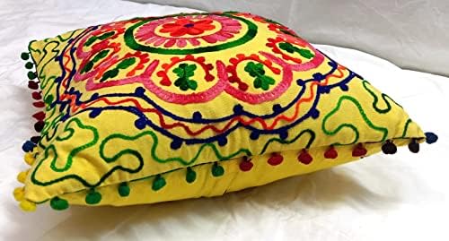 כרית כרית סוזאני רקומה מכסה מכסה צבעוני 16x16, מארז כרית זריקה דקורטיבי, כריות חיצוניות הודיות, בוהו יפה