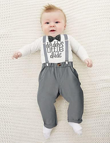 בגדי תינוקות מוגדרים שרוול ארוך ג'נטלמן עניבת פרפר רומפר + תלבושת מכנסיים מתלה