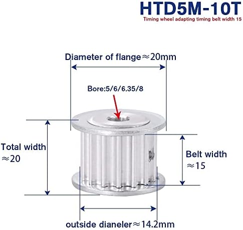 ZhengGuifang Professional HTD5M 10T גלגלת חגורת תזמון, נשא 5/6/6.35/8 ממ גלגלת הילוכים 5M רוחב 15 ממ גלגלת הילוכים