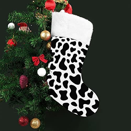 כתמי בעלי חיים של עור פרה גרבי גרב גרבי חג המולד עם אח קטיפה תלויים לעיצוב עץ חג המולד