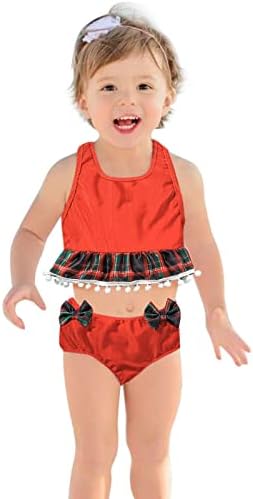 בנות 2 חתיכה בגד ים קיץ תינוק בנות קשת משובץ מודפס גדילים שתי חתיכה בגדי ים בגד ים פעוט טנקיני