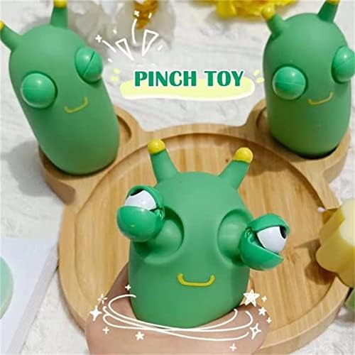 צעצוע קמצוץ של תולעת דשא מצחיק - 2022 חידוש עין פופף תולעת סוחטת צעצוע, סוחט צעצוע של תולעת מקפצת עין ירוקה,