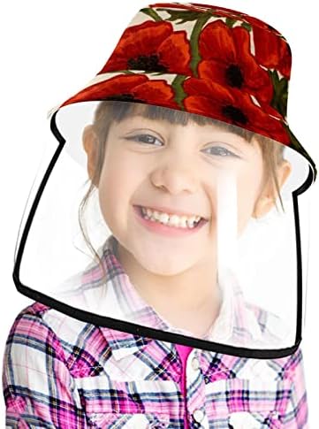כובע מגן למבוגרים עם מגן פנים, כובע דייג כובע אנטי שמש, פרחוני פרחים אדומים