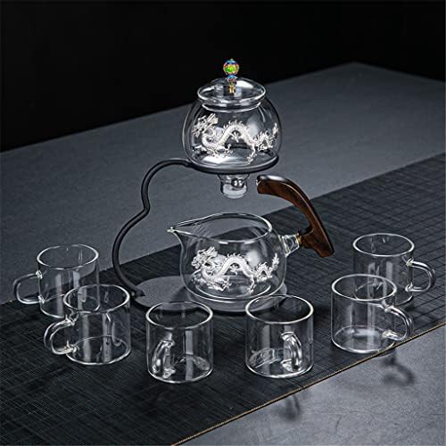 Yxbdn זכוכית יצירתית חצי-אוטומטית סט תה עצלני עם כוסות דפוס דרקון משרד בית משרד עסק