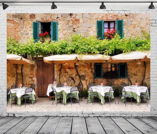 לוקור בד 7 * 5 רגל איטלקי טאון קפה רקע לחתונה צילום טוסקנה אבן בניין רקע מסעדת קפה שולחנות כיסאות רקע אירופה נסיעות