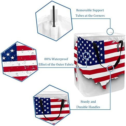 סל כביסה מתקפל בהדפסת דגל אמריקאי, סלי כביסה עמידים למים 60 ליטר אחסון צעצועי כביסה לחדר שינה בחדר האמבטיה במעונות