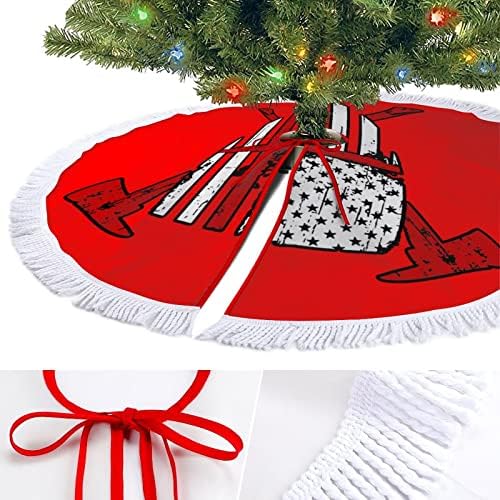 כבאי אדום קו אדום דגל אמריקאי 1 הדפס חצאית עץ חג המולד עם ציצית למסיבת חג מולד שמח תחת עץ חג המולד