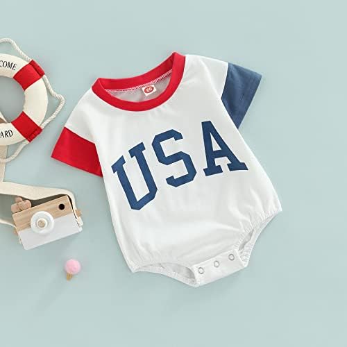 תינוק תלבושת רביעית ביולי ילדה תינוקת פעוט וינטג 'ארהב חולצות T