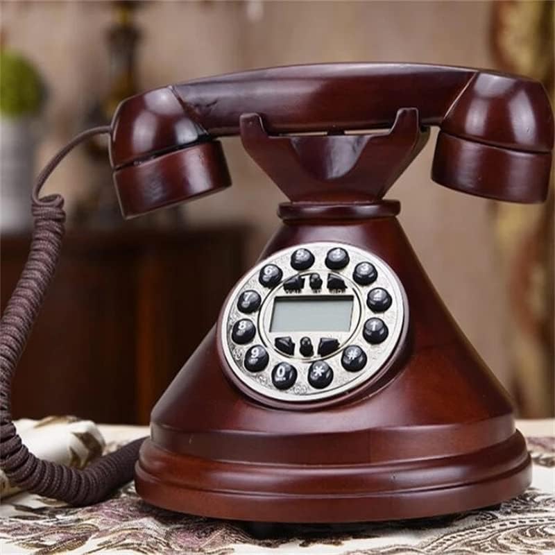 Lhllhl אופנה עתיקה רטרו רטרו מעץ מלא טלפון קבוע טלפון קווי עתיק טלפון/חוזר/זיהוי מתקשר עם תאורה אחורית