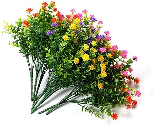 Satefello 10 צרורות פרחים מלאכותיים, פרחים מזויפים חיצוניים צמחי פלסטיק פו עמידים בפני קופסת חלונות חיצונית קישוט