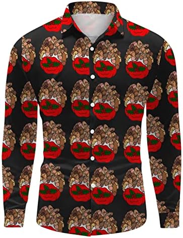 XXBR לחג המולד כפתור מזדמן מטה חולצות לגברים שרוול ארוך צווארון צוואר צוואר צוואר צוואר חג המולד של חולצה מעצבת