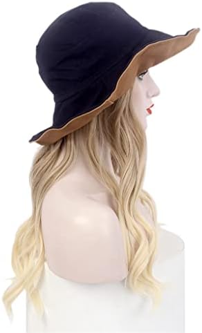 גבירותיי שיער כובע אחד שחור צל דייג כובע פאה בתוספת כובע ארוך מתולתל זהב פאת כובע אחד
