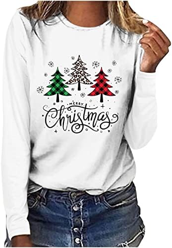 מכוער חג המולד סוודר לנשים חדש שנה 2023 מצחיק חמוד חג המולד עץ טי חולצות צווארון עגול חולצות מקרית רופף חולצות