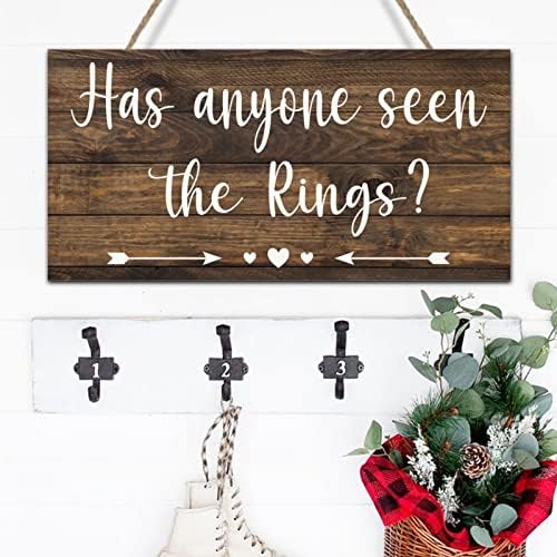 האם מישהו ראה את הטבעות שלט עץ חתונה שלט דקורטיבי שלט חתונה כפרי טבעת טבעת נושאת עץ לוחית עץ מקלחת כלות עיצוב פרח