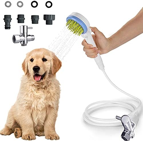 תרסיס מקלחת לכלבים, מברשת מקלחת עם מסרק לכלב חתול, 2 ב 1 ממטרה מים מברשת עיסוי לכלבים מוצרי טיפוח לחיות מחמד,