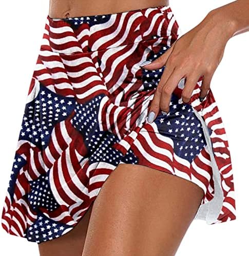 חצאיות טניס 4 ביולי עם מכנסיים קצרים לנשים במותניים גבוהות קפלים גולף זורמים סקורטס 2 ב 1 אימון דגל אמריקאי