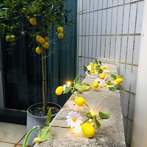 Sezrgiu אורות מיתרי לימון תלויים גפן לימון צמח גרלנד פרי מלאכותי פרח לבן פיות סוללה סוללה מופעלת למסיבת חתונה בגינה ביתית