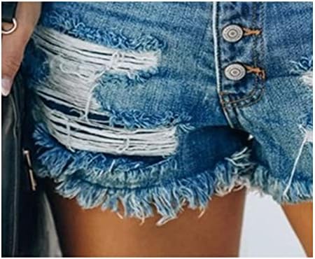 Jeke-DG נשים מזדמן מתיחה מזדמנת מכנסיים קצרים ג'ינס קיץ מכנסיים קצרים עם כיסי כפתור אמצע מותניים במצוקה קרועה ג'ין