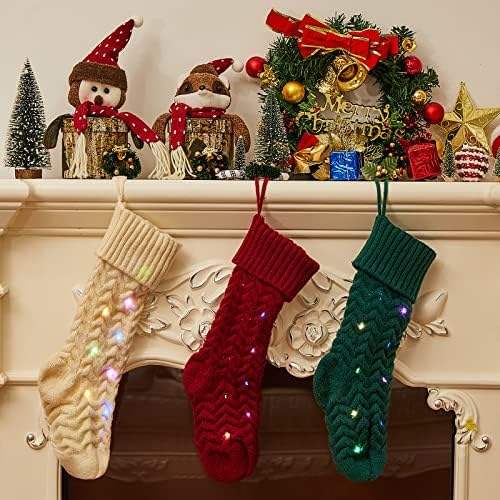 12 מחשבים LED גרביים תלויים סרוגים חג המולד 18 גרבי חג מולד דקורטיבי גדול עם אור לילדים משפחתי קישוט אח קלטות