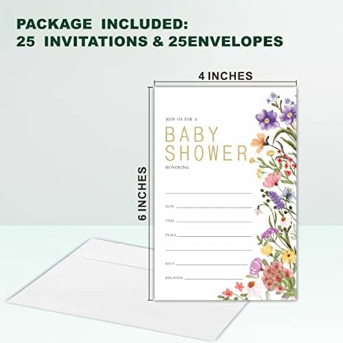 הזמנת מקלחת לתינוקות פרחוניים של NYCTUG, מילוי פרחי בר בוהו מזמין לבנים ובנות, 25 כרטיסי הזמנה עם מעטפות, מגדר חשיפה,