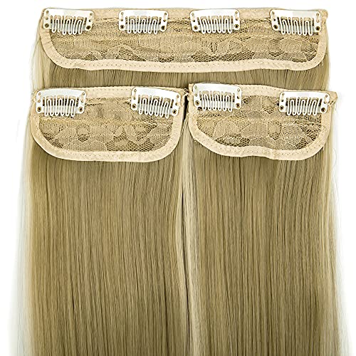 קליפ בתוספות שיער 3 יחידות מלא ראש 24 אינץ ארוך ישר סינטטי קליפ שיער חתיכה פאה עבור נשים בנות אפר בלונד לערבב אקונומיקה