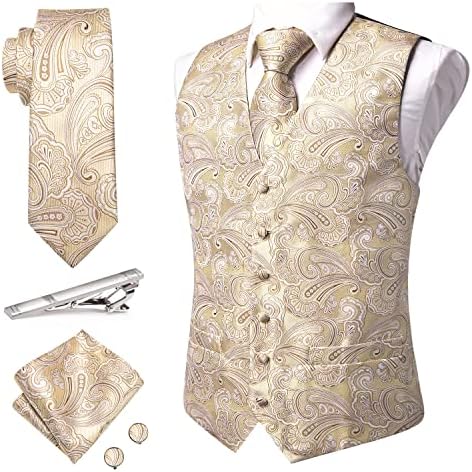 עניבת אפוד לשמלת גברים עניבה ועניבת דש/קליפ עניבה משי 5 יחידות עניבת מעיל מטפחת מטפחת חפתים נשף או טוקסידו רשמי