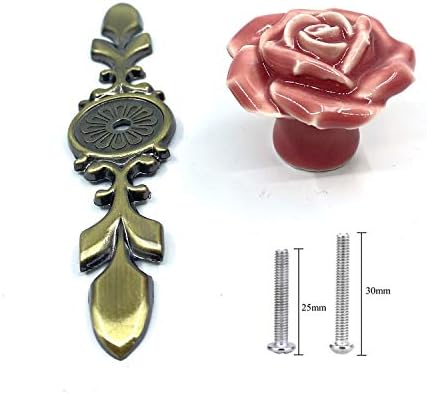 סט זילאקי של 6 ידיות ארון פרחים קרמיקה עם קרמיקה עם לוח אחורי ברונזה, סגנון רטרו נושא אהבה, משיכה מושכת ידיות לתיקון