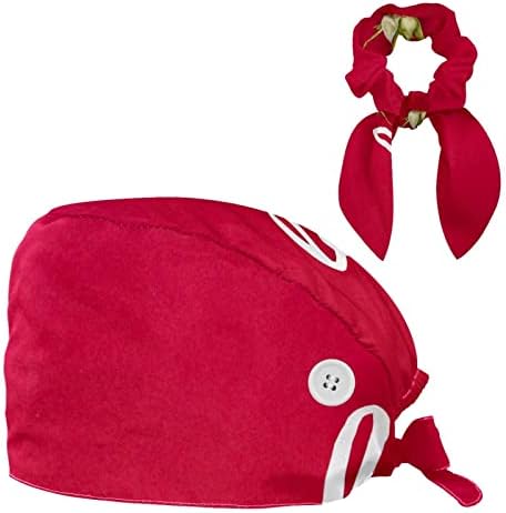 כובע כירורגי של נשים וגברים עם שיער קשת מכתב אהבה מבושל פרח ורד רקע אדום כובע עבודה בגודל אחד