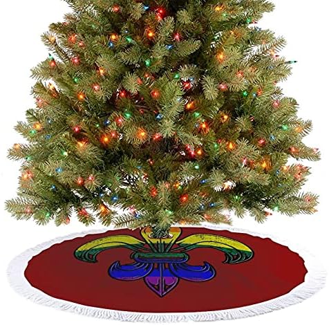 דגל גאווה וינטג 'להטבים פלר דה ליס חצאיות עץ חג המולד מחצלת עם קישוטים למסיבות חג לחוות ליל כל הקדושים 48 x48