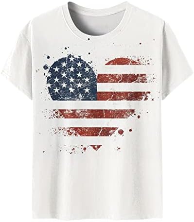 חולצה עליונה לילדות נוער 2023 שרוול קצר של שרוול כותנה צוואר צוואר פרפר דגל אמריקאי דגל גרפי גרפי בראנץ 'חולצה
