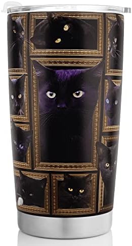 שחור חתול כוס כוס עם מכסה לשפוך הוכחת אייס קפה נסיעות ספל מבודד נירוסטה מים בקבוק 20 עוז קר לשתות תרמית כוסות