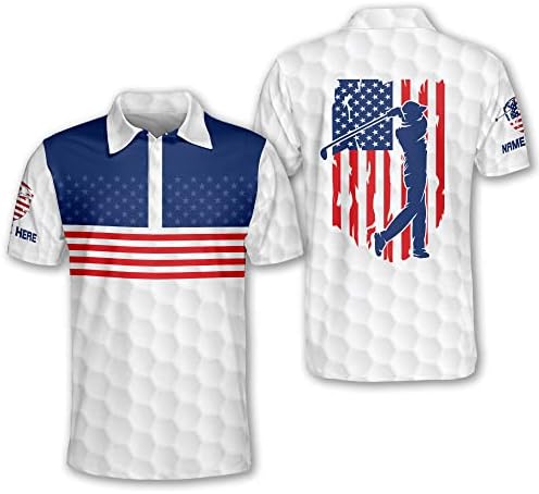 LASFOUR בהתאמה אישית חולצת פולו גולף מצחיקה לגברים גולף גולף גולף דגל אמריקאי חולצת פולו, פולו גולף פטריוטי