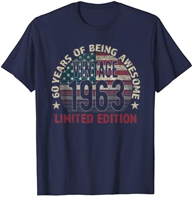 מתנת יום הולדת 60 גברים וינטג '1963 בן 60-חולצת טריקו של דגל ארה' ב
