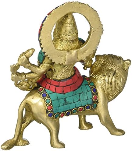 Craftvatika Durga יושב על נמר- אלת הינדית נדירה מאה קאלי ווישנו דווי דווי פסל פליז