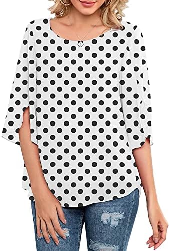 חולצות לנשים שרוול ארוך נשים קיץ סקופ מזדמן צוואר רופף שבע נקודות שבע נקודות שרוול חולצה מודפסת