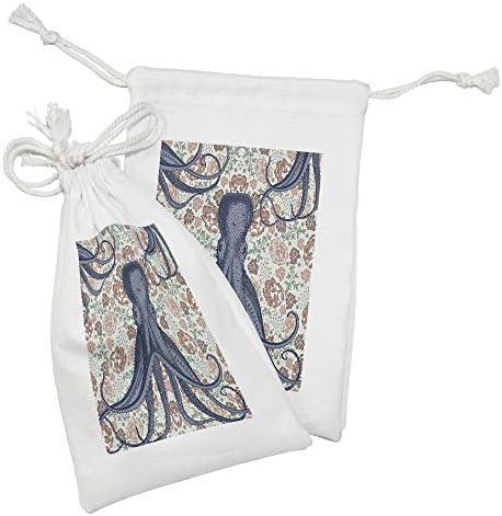 ערכת כיס בדים של אמבסון תמנון סט של 2, קומפוזיציה בצבע פסטל עם פרחים בסגנון וינטג 'פורח, שקית משיכה קטנה למסכות ומוצרי מוצרים,
